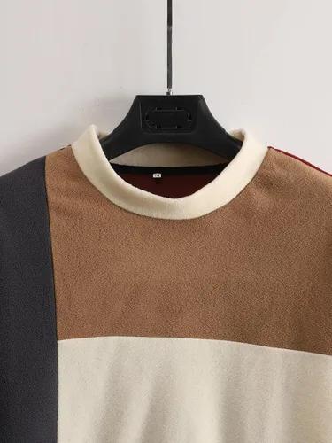 Vista 3 de WDIRARA Sudadera de manga larga con cuello redondo y bloques de color para hombre