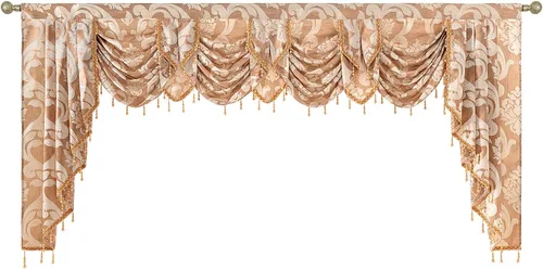 Vista 21 de NAPEARL Cenefa de cascada beige para sala de estar, cortinas de cocina jacquard cenefas y festones, cortinas con festones para ventanas