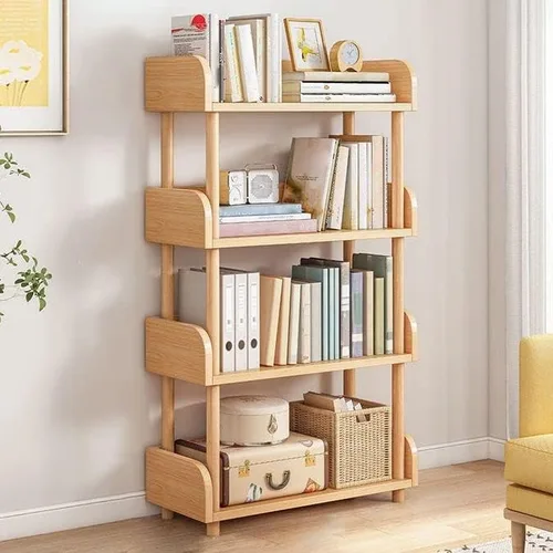 Vista 15 de Estantería de 3 niveles, estantería estándar para el hogar, moderna estantería de madera con estantes rectangulares para dormitorio, oficina Blanco