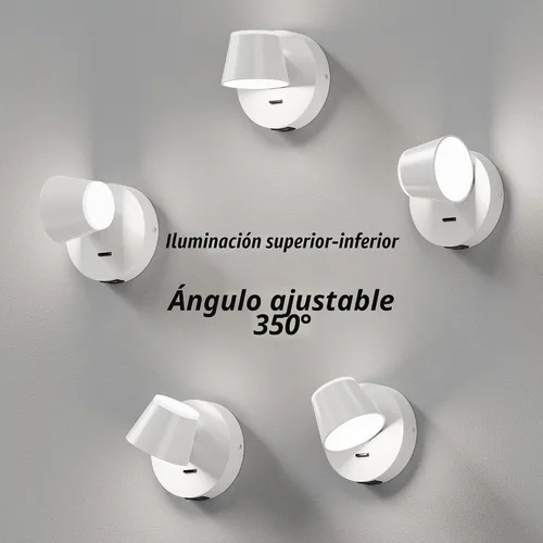 Vista 4 de URSOLA Aplique de pared LED con interruptor de encendido/apagado, puerto de carga USB, lámpara de pared cableada de 110 voltios, apliques giratorios