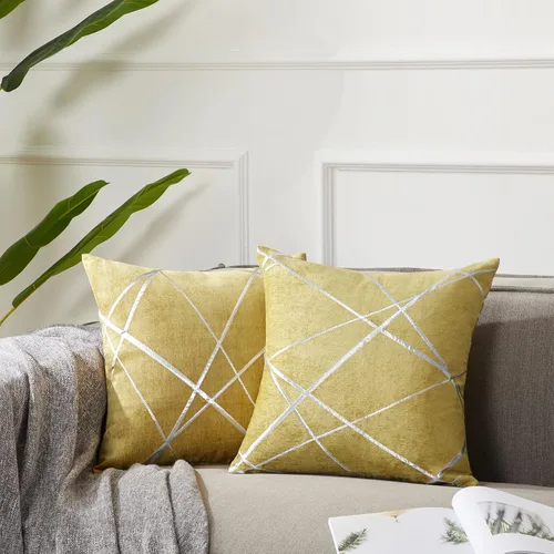 Vista 9 de GIGIZAZA - 2 paquetes de fundas de cojín de chenilla con rayas plateadas de jacquard para decoración de sofá