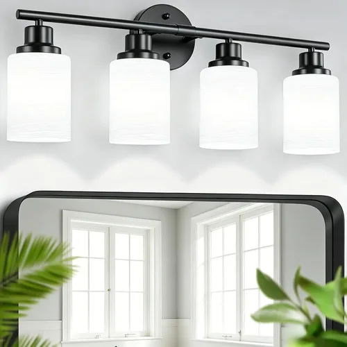 Vista 41 de Paquete de 2 luces de tocador de 1 luz, lámpara de baño de níquel cepillado con pantalla de vidrio blanco lechoso texturizado, accesorio
