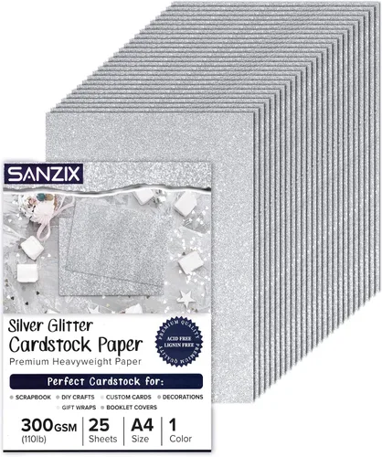 Vista 9 de SANZIX 25 hojas de papel de cartulina negra con purpurina - 8.2"x11.7", 110lb 300 GSM, cartulina negra brillante pesada con purpurina para álbumes