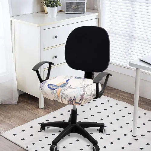 Vista 2 de Smiry Fundas de asiento impresas para silla de computadora de oficina, ajuste elástico, universal para silla giratoria de escritorio, lavables, Beige