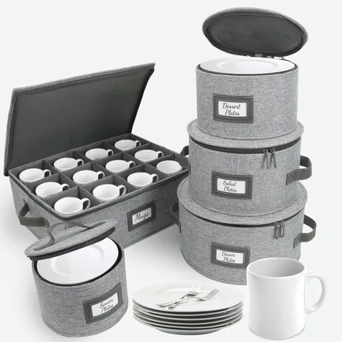 Vista 32 de HOMELUX THEORY 8 piezas de contenedores de almacenamiento de porcelana de carcasa dura, almacenamiento de tazas, copas de vino, utensilios