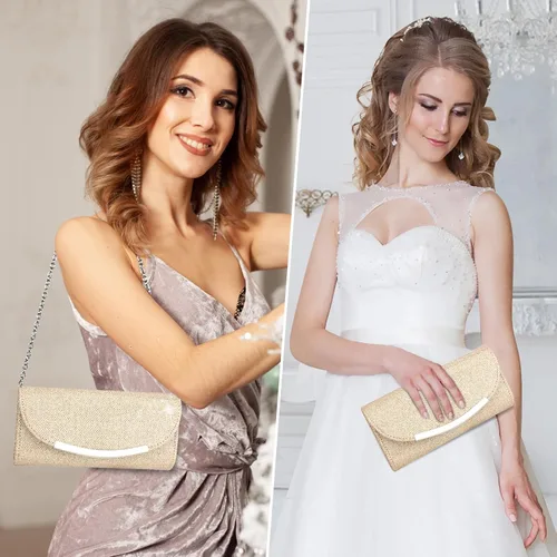 Vista 6 de Bolso de mano con purpurina para mujer, bolso de noche, bolso de mano, de metal brillante, sobre formal, boda, baile de graduación, bolso de mano