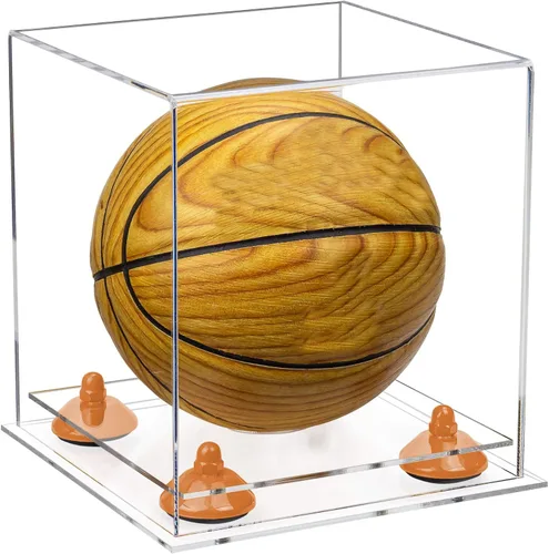 Vista 148 de Better Display Cases Mini acrílico - Miniatura (no tamaño completo) Baloncesto vitrina con elevadores negros y espejo (A015-BR)