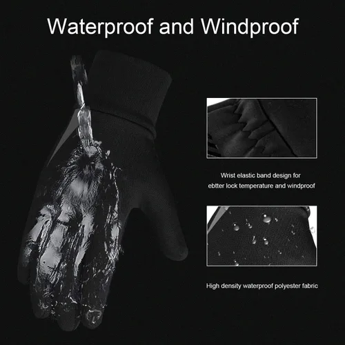 Vista 3 de Guantes de invierno para niños, resistentes al agua, con forro suave, para pantalla táctil, para niños y niñas, de 3 a 15 años, color negro