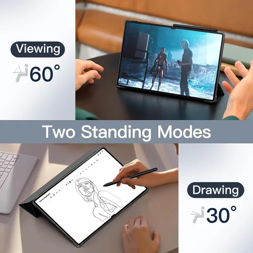 Vista 6 de JETech Funda para Samsung Galaxy Tab S10 Ultra/Tab S9 Ultra de 14.6 pulgadas, funda protectora translúcida con soporte de tres pliegues en la parte