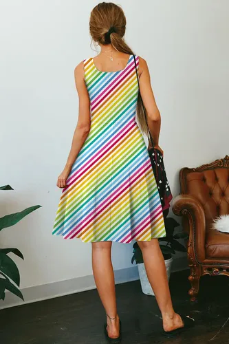 Vista 4 de uideazone - Vestido de mujer sin mangas cuello redondo de verano, para playa, casual, Midi línea A.