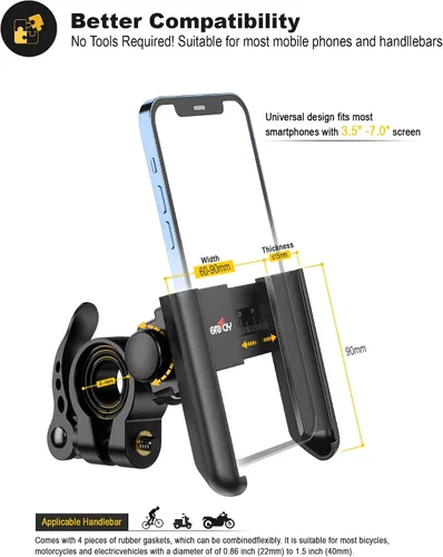 Vista 4 de Grefay Soporte universal de teléfono para manillar de motocicleta 【1S liberación rápida】 Abrazadera de teléfono de bicicleta antivibración