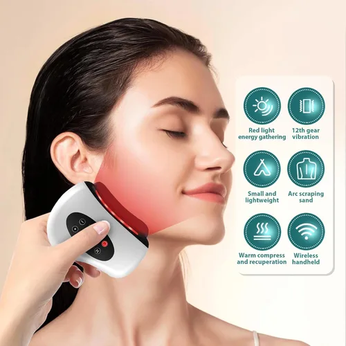 Vista 2 de Herramientas faciales de raspado, calefacción por vibración de 12 niveles, masajeador facial, masajeador de drenaje linfático, masajeador