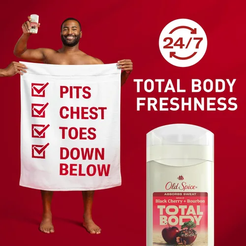 Vista 2 de Old Spice Desodorante en barra de cuerpo entero para hombres, sin aluminio, cereza negra + aroma a borbón, protección contra olores 24/7, frescura