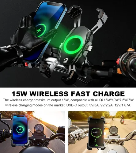 Vista 8 de Kewig Soporte de teléfono para motocicleta Qi 15W inalámbrico y USB C 20W