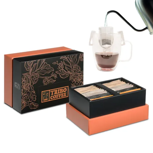 Vista 18 de TRIBO Café de una sola porción portátil para verter y goteo - Mezcla para Expedición - 10 porciones (Tostado Medio)