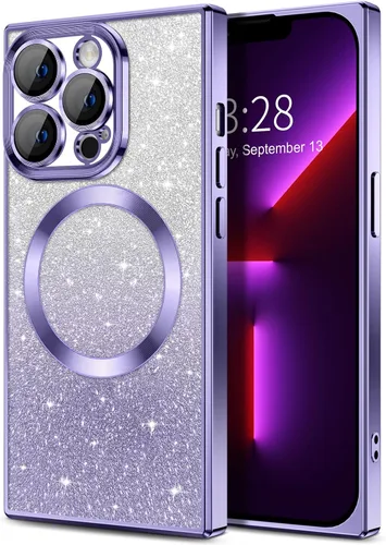 Vista 36 de Hython Funda para iPhone 13 Pro transparente con purpurina magnética [compatible con MagSafe] Protector completo de lente de cámara delgado