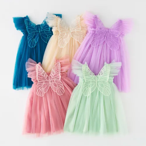 Vista 4 de YETANLID Vestido tutú de tul para niñas pequeñas, estampado de mariposas, talla 6M-5T