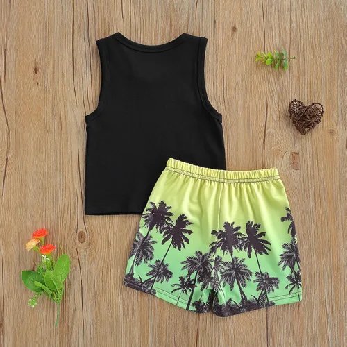 Vista 6 de Conjunto de pantalones cortos para niños pequeños, camiseta estampada junto al mar, 2 piezas, ropa de verano