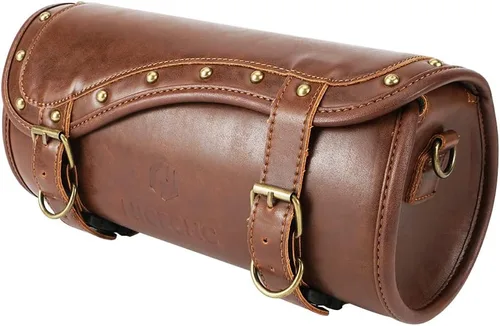 Vista 12 de NICECNC Bolsa de horquilla para motocicleta - Bolsa universal de herramientas de cuero PU con correas reforzadas, impermeable, negra