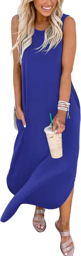 Vista 2 de ANRABESS - Vestido largo casual suelto para mujer sin mangas maxi vestido de playa con bolsillos