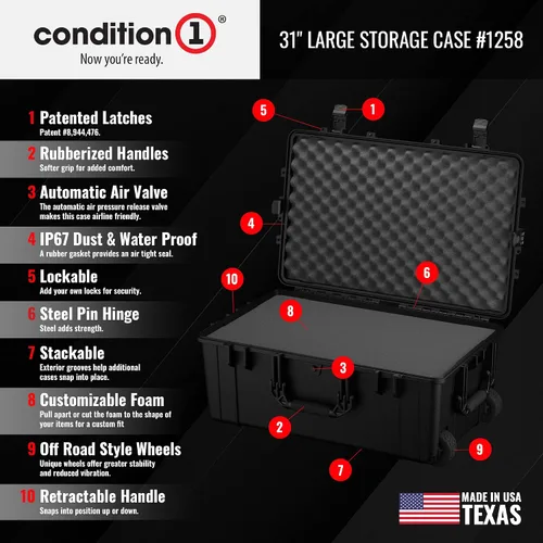 Vista 3 de Condition 1 Funda de viaje rígida impermeable de 31 pulgadas XL con ruedas, espuma y asa, de plástico portátil con bloqueo para cámara, electrónica