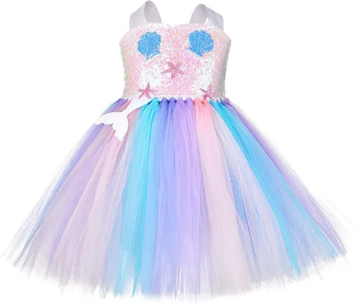Vista 2 de JerrisApparel Disfraz de sirena para niñas con diadema