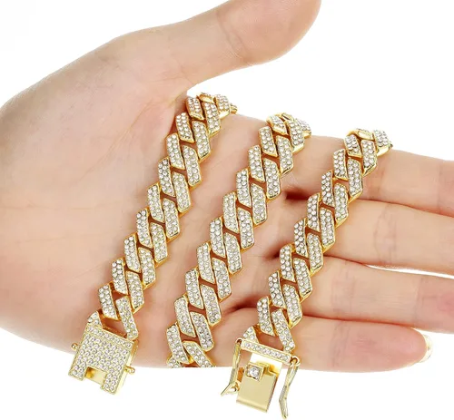 Vista 6 de Saintda Cadena de eslabones cubanos para hombres y mujeres, collar cubano de Miami, cadena de diamantes brillantes, joyería de hip hop con caja