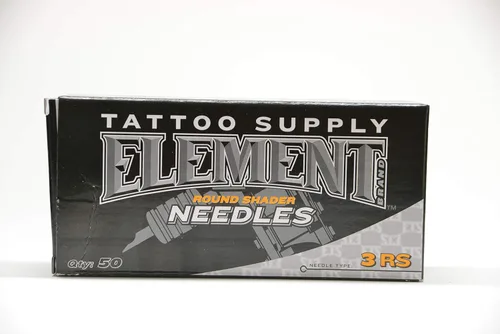 Vista 2 de Element Tattoo Supply Agujas de tatuaje de barra larga, sombreado redondo, caja suelta 3RS de 50 agujas desechables estériles profesionales