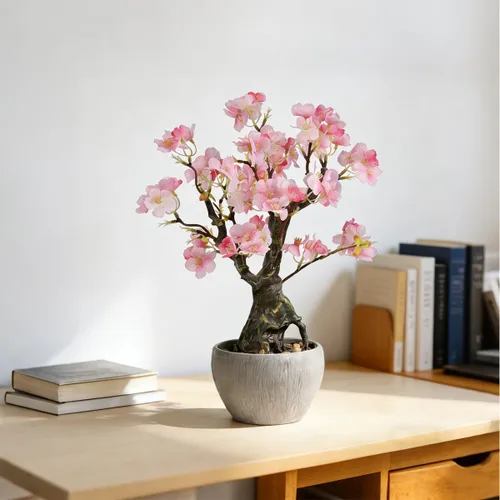 Vista 2 de KAIRNE Maceta floral de cerezo rosa artificial, 15.7 pulgadas de alto, plantas falsas de bonsái, plantas de imitación de flores, ramas decorativas
