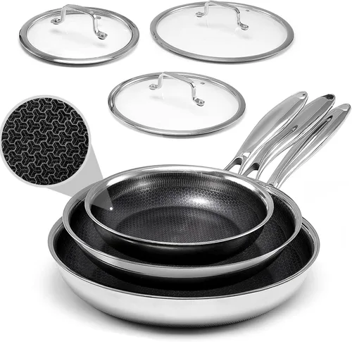 Vista 10 de USELUCK - Sartén híbrida antiadherente de 8 pulgadas con tapa de vidrio Plateado