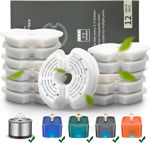 Vista 8 de Filtros de fuente de agua para gatos, filtro de repuesto de fuente de agua para mascotas de filtración múltiple, 8 o 12 paquetes de filtros