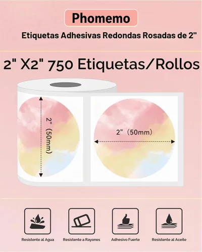 Vista 2 de Phomemo Etiquetas térmicas circulares de gradiente genuinas de 2 pulgadas, etiqueta adhesiva redonda autoadhesiva de 2 x 2, etiquetas circulares