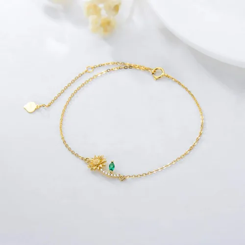 Vista 2 de WSX Solid 14k SunflowerHeart Charm Bracelet for Women Girls Charm Bracelets Gifts for Her Graduation Birthday Valentine