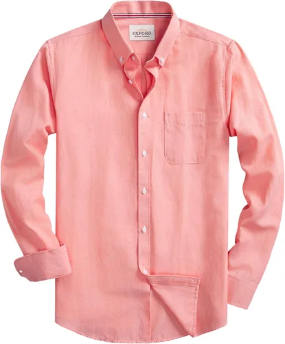 Vista 16 de Camisas Oxford de manga larga para hombre, ajustadas, ligeras, casuales, con botones y bolsillo