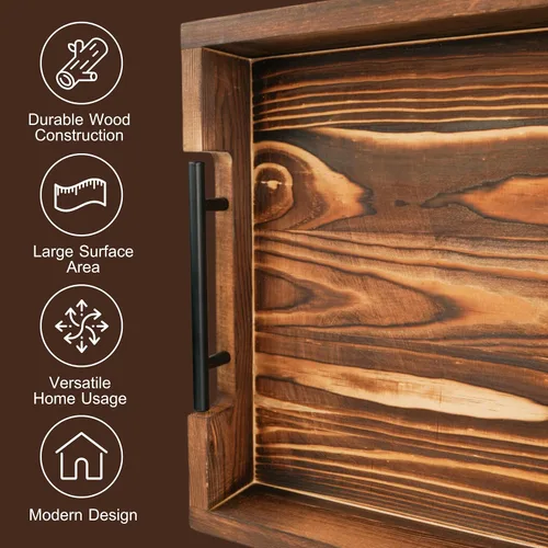 Vista 4 de Bandejas de bambú natural para servir modernas bandejas decorativas Otman con asas de metal, perfectas para sala de estar, dormitorio, entrada