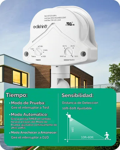 Vista 3 de EDISHINE Sensor de movimiento de 240 grados, detector de movimiento de repuesto para luces exteriores, tiempo ajustable y rango de detección