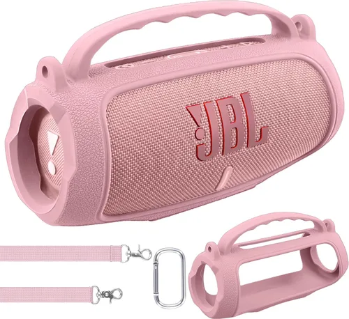 Vista 13 de co2CREA Funda de silicona para altavoz Bluetooth JBL Charge 5 portátil a prueba de agua, funda de viaje suave con correa para el hombro, funda