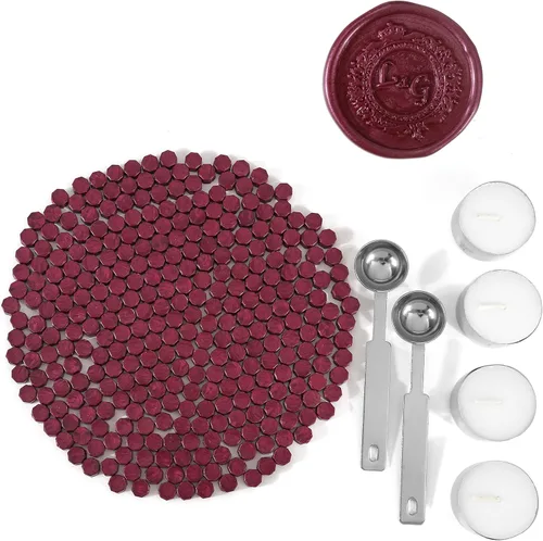 Vista 13 de Yoption - Juego de 300 cuentas de cera octágona, con 2 cucharas de fusión y 4 velas para sobres de invitación de boda, envoltura de regalo (negro)