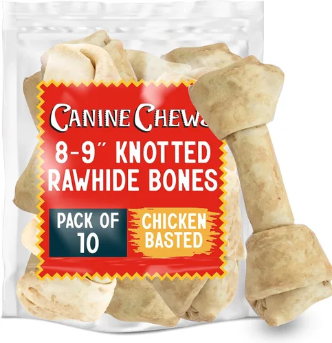 Vista 8 de Canine Chews Huesos de cuero crudo anudados de carne de res de 8 a 9 pulgadas para perros grandes, huesos de cuero crudo duraderos para perros