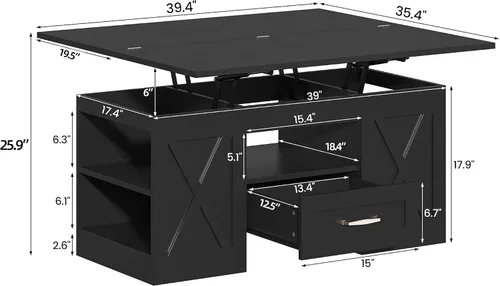 Vista 2 de Saudism Mesa auxiliar elevable de 40 pulgadas, mesas auxiliares multifunción 4 en 1 con cajones de almacenamiento y compartimentos ocultos, mesa