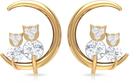 Vista 3 de 0.50 CT Diamond Stud Earrings for Women, Diamond Gold Moon Stud Earrings, Diamond Cat Stud Earrings, April Birthstone Jewelry, 14K Solid Gold