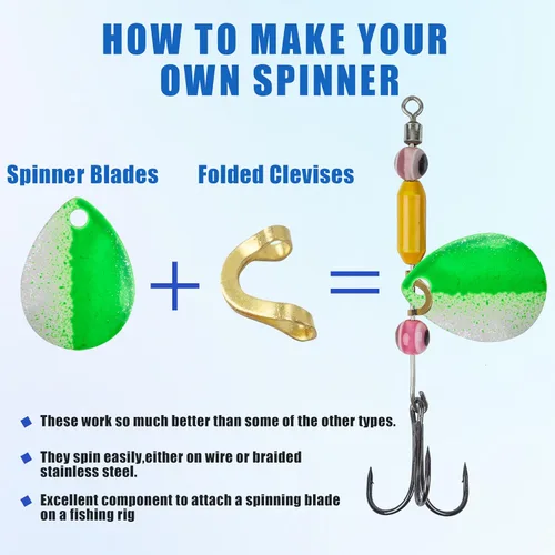 Vista 3 de Clevis de pesca Easy Spin Spinner Clevis, 120 piezas de eslabones de latón en forma de U, hoja giratoria para señuelo, cuchara de pesca, accesorios