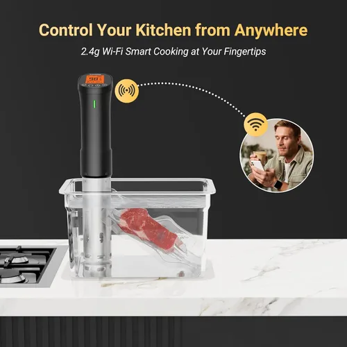 Vista 2 de INKBIRD Wifi Sous Vide Cocina, Máquina Sous Vide de 1000W, Circulador de Inmersión con Control Remoto con Aplicación, Recetas, Temporizador, Alarma