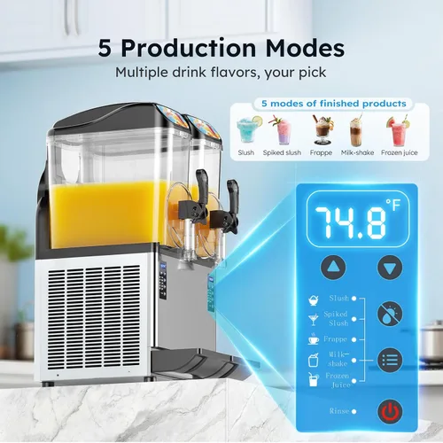 Vista 4 de Máquina Comercial de Margarita y Granizado Mojgar de 30L 8 Gal, 1100W 110V, batidora de bebidas heladas para bar, máquina eléctrica grande