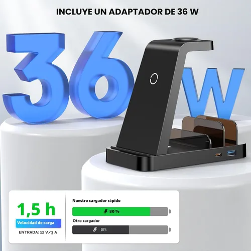 Vista 5 de Cargador inalámbrico para iPhone - Estación de carga 5 en 1 para múltiples dispositivos Apple: Soporte de carga rápida inalámbrica para iPhone 17