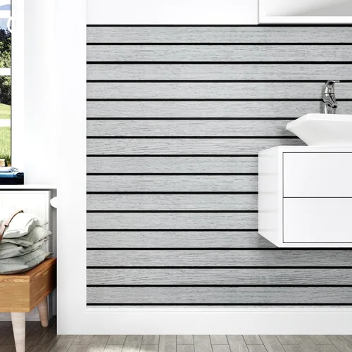 Vista 7 de Wallercity Panel de pared de listones de madera gris/blanco autoadhesivo para paredes, paneles de madera con cancelación de ruido para dormitorio