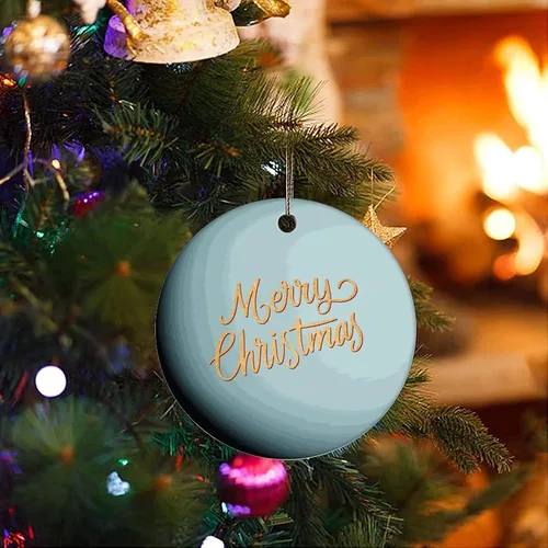 Vista 3 de Adorno de Navidad de cerámica impreso de dos caras del universo y los planetas, novedad para familiares, amigos y niños, colgantes de recuerdo