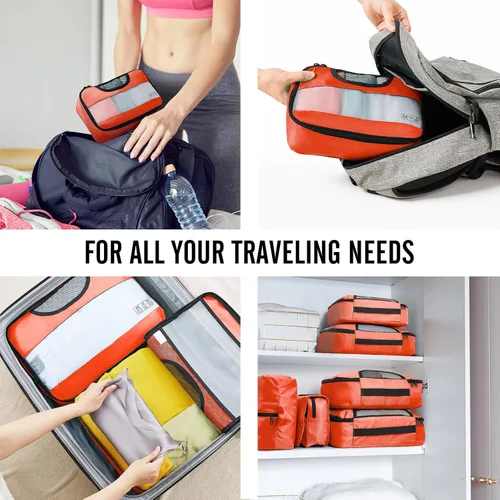 Vista 7 de Veken Juego de 8 cubos de embalaje para artículos esenciales de viaje, bolsas organizadoras de maleta en 4 tamaños, accesorios de equipaje de mano