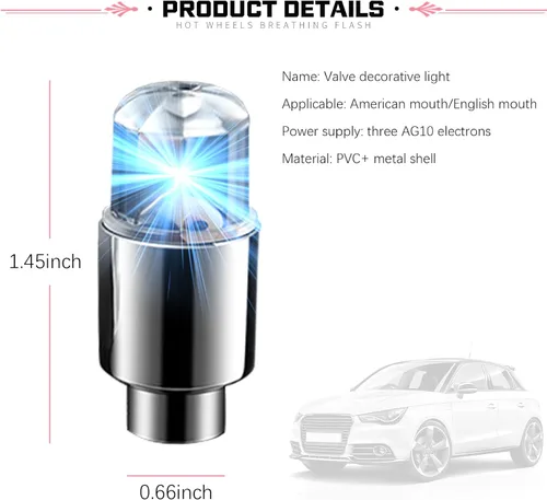 Vista 2 de 6 luces de válvula de neumático de automóvil, luz nocturna modificada fresca, luz de flash con sensor de choque, impermeable, tapa de luz LED, Azul