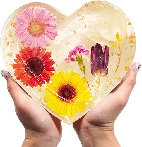 Vista 5 de Cayway Moldes de silicona con forma de corazón grande para flores, fundición de resina, boda de bricolaje, decoración del hogar